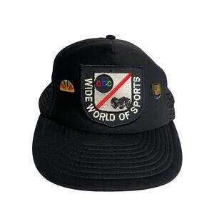 Vintage ABC World Of Sports Patch Pins Mesh Snapback Trucker Hat